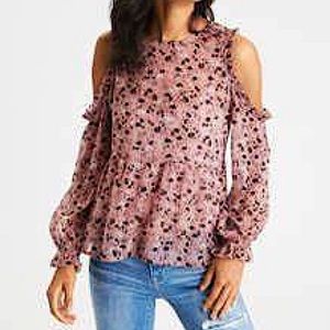 AEO Ruffle Trim Cold Shoulder Top with Cami, Med.